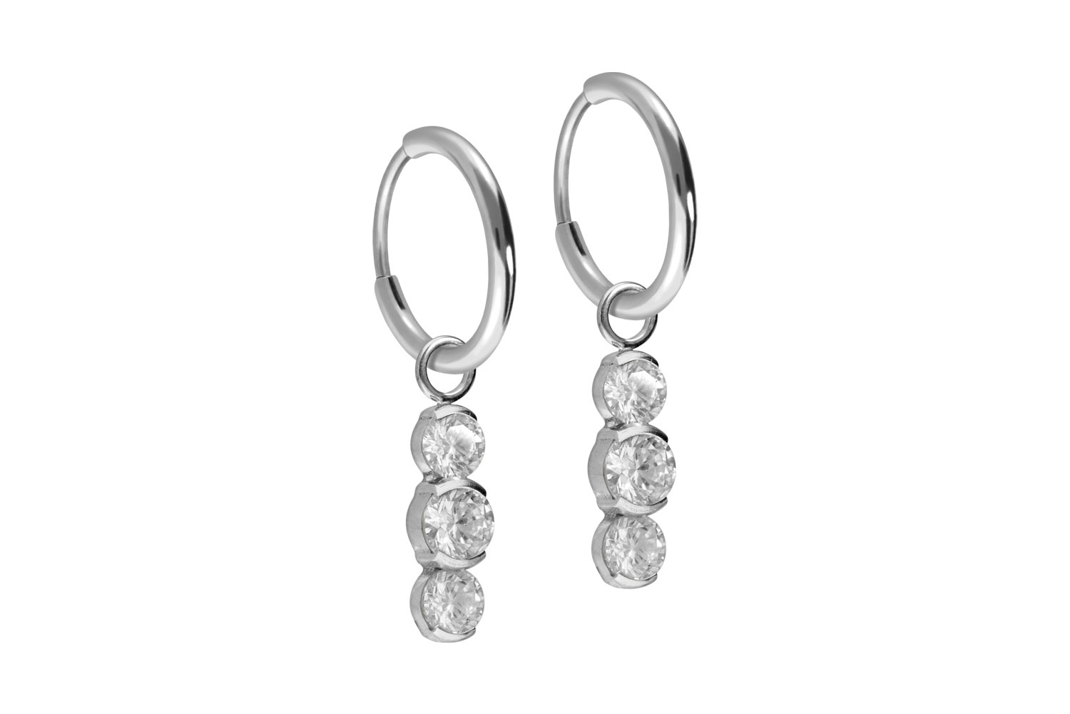 Titan Ohrclicker Creolen 3 EINGEFASSTE KRISTALLE von Piercingline